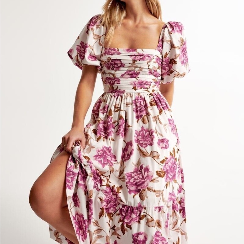 Abercrombie Emerson poplin puff sleeve midi dress